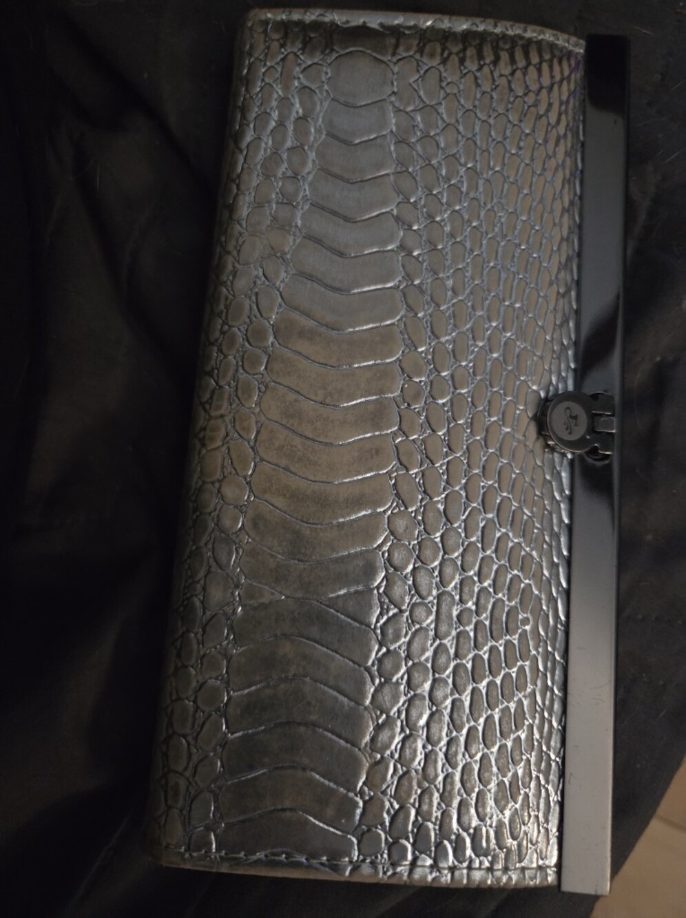 Metallic Silver Croc Embossed Clutch